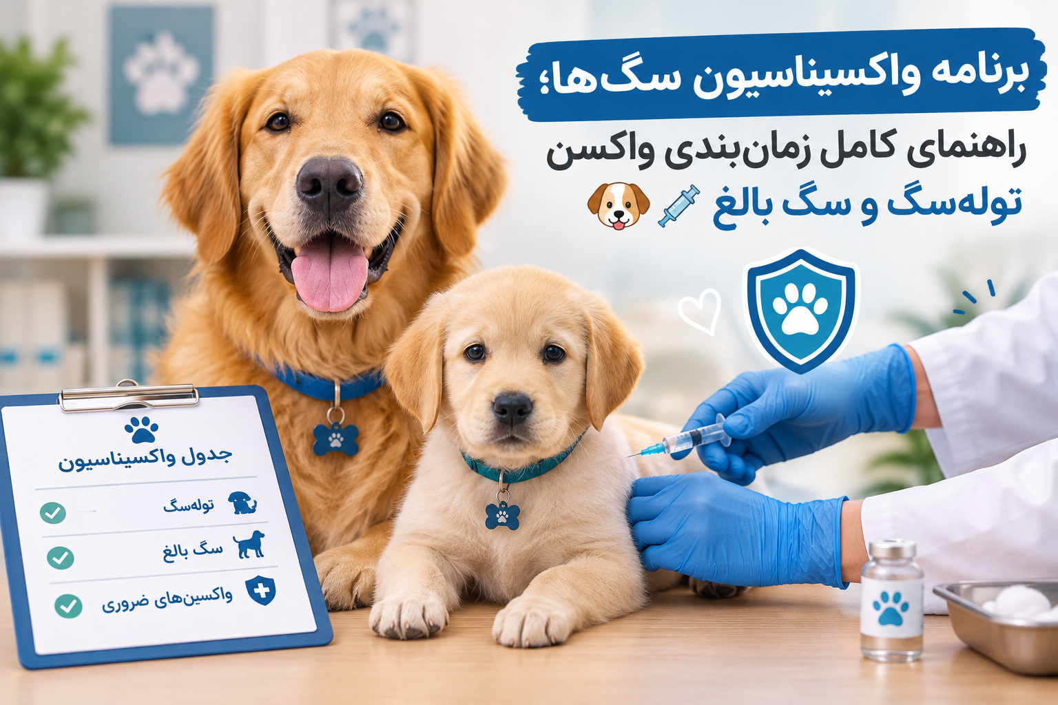برنامه واکسیناسیون سگ‌ها؛ راهنمای کامل زمان‌بندی واکسن توله‌سگ و سگ بالغ 🐶💉