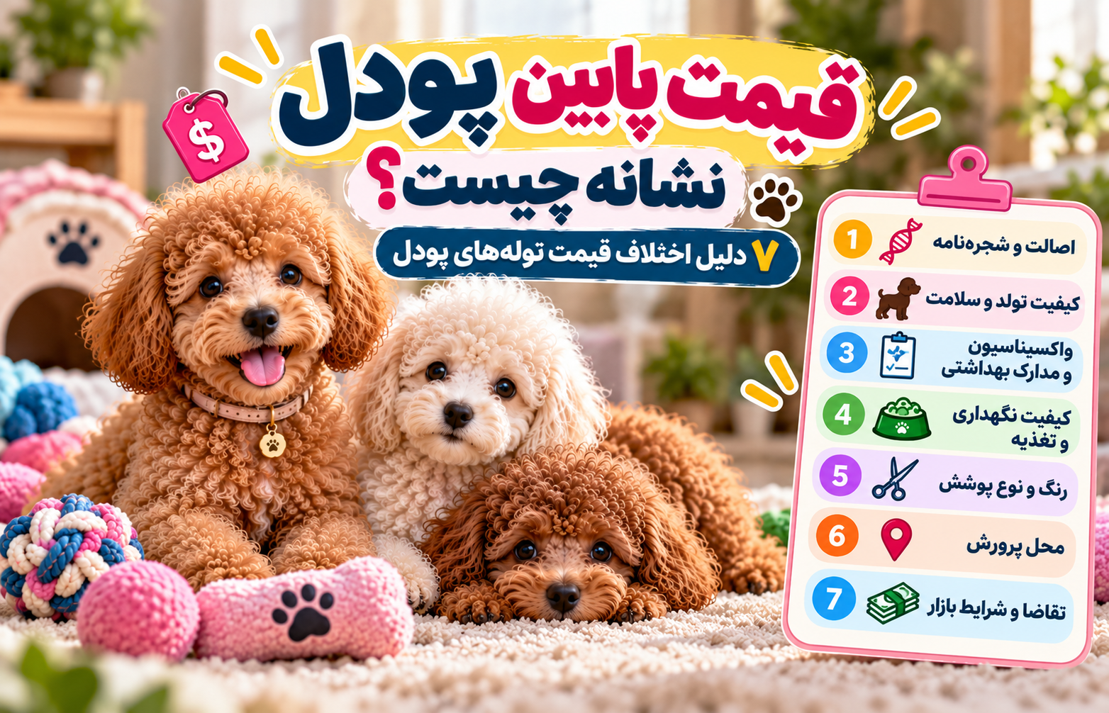 قیمت پایین پودل نشانه چیست؟ ۷ دلیل اختلاف قیمت توله‌های پودل 🐩